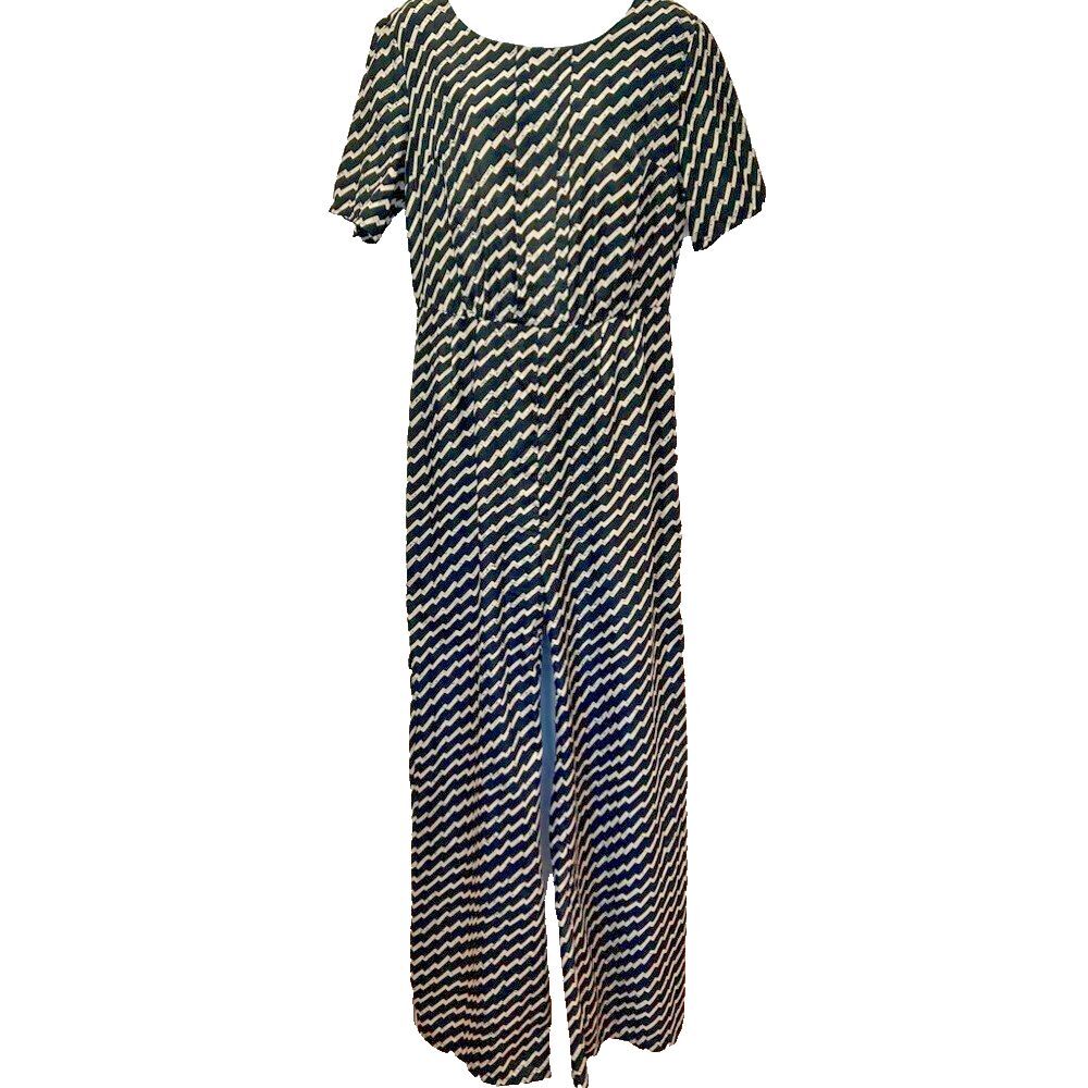 Gianni Bini Geometric Chevron Jumpsuit Sz L Black White Wide Leg Mod - Picture 2 of 11